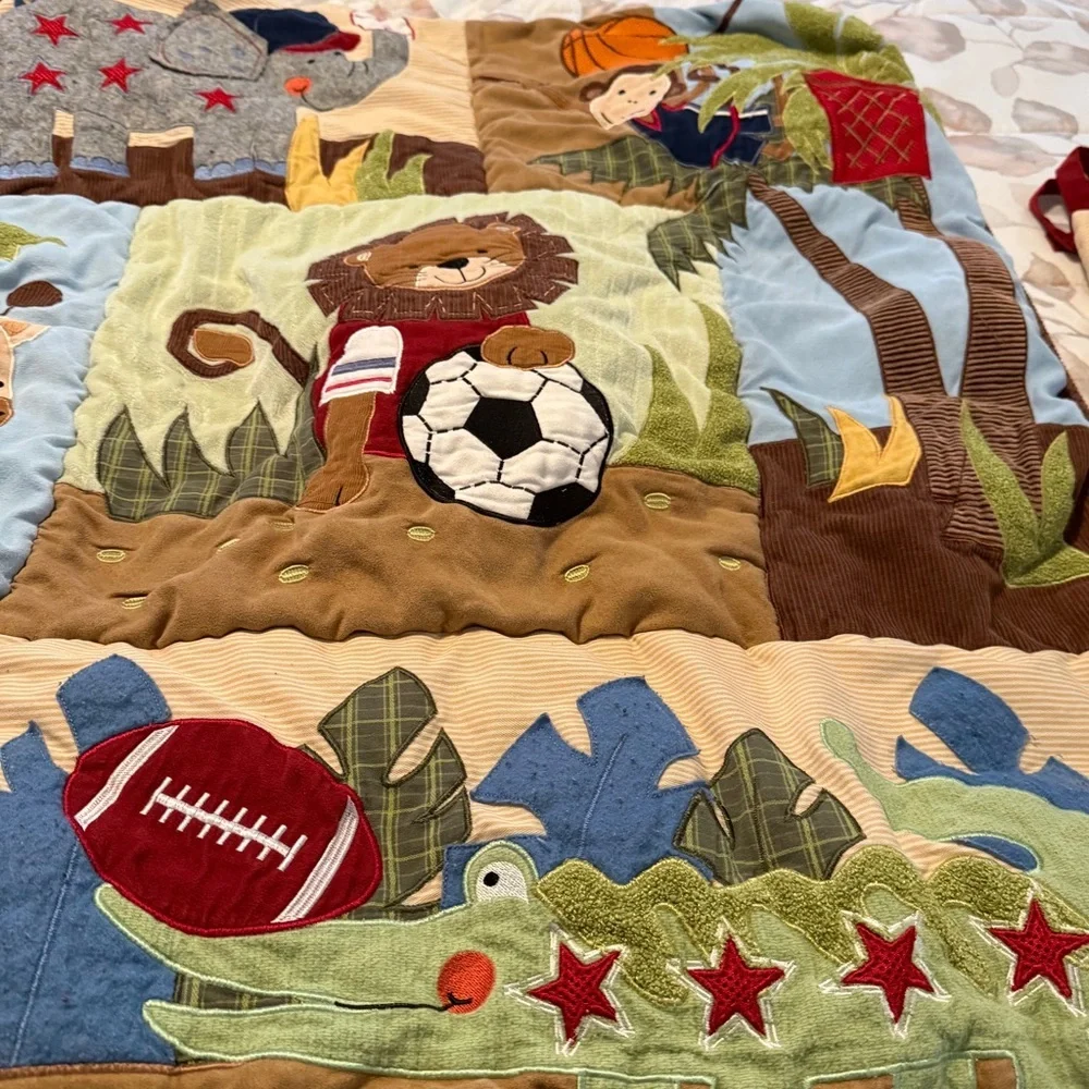 Lambs& Ivy Jungle & Sports 4 Piece Set Themed Baby Crib Quilt Comforter Monkey